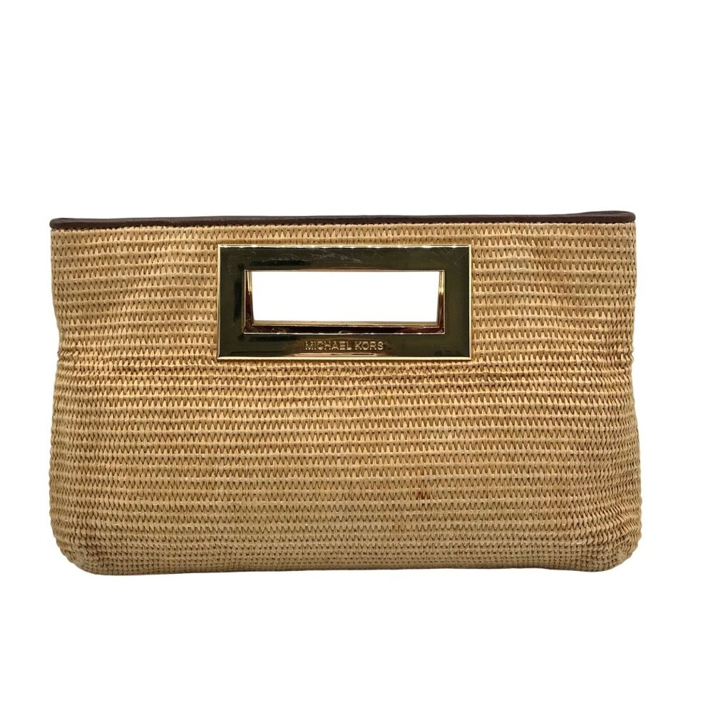 Michael Kors Beige Woven Raffia Rectangle Clutch